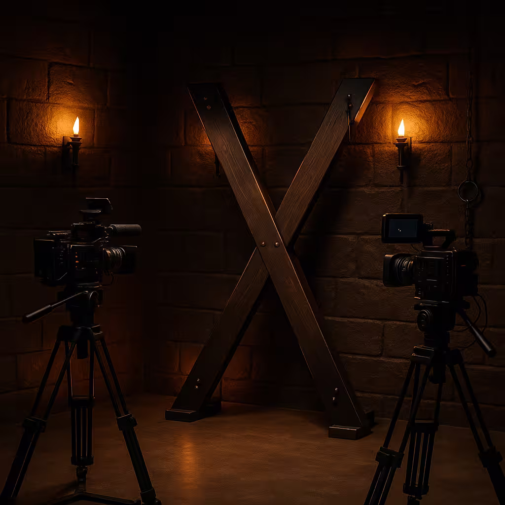 Dark elegant room with decorative structure and fixed cameras